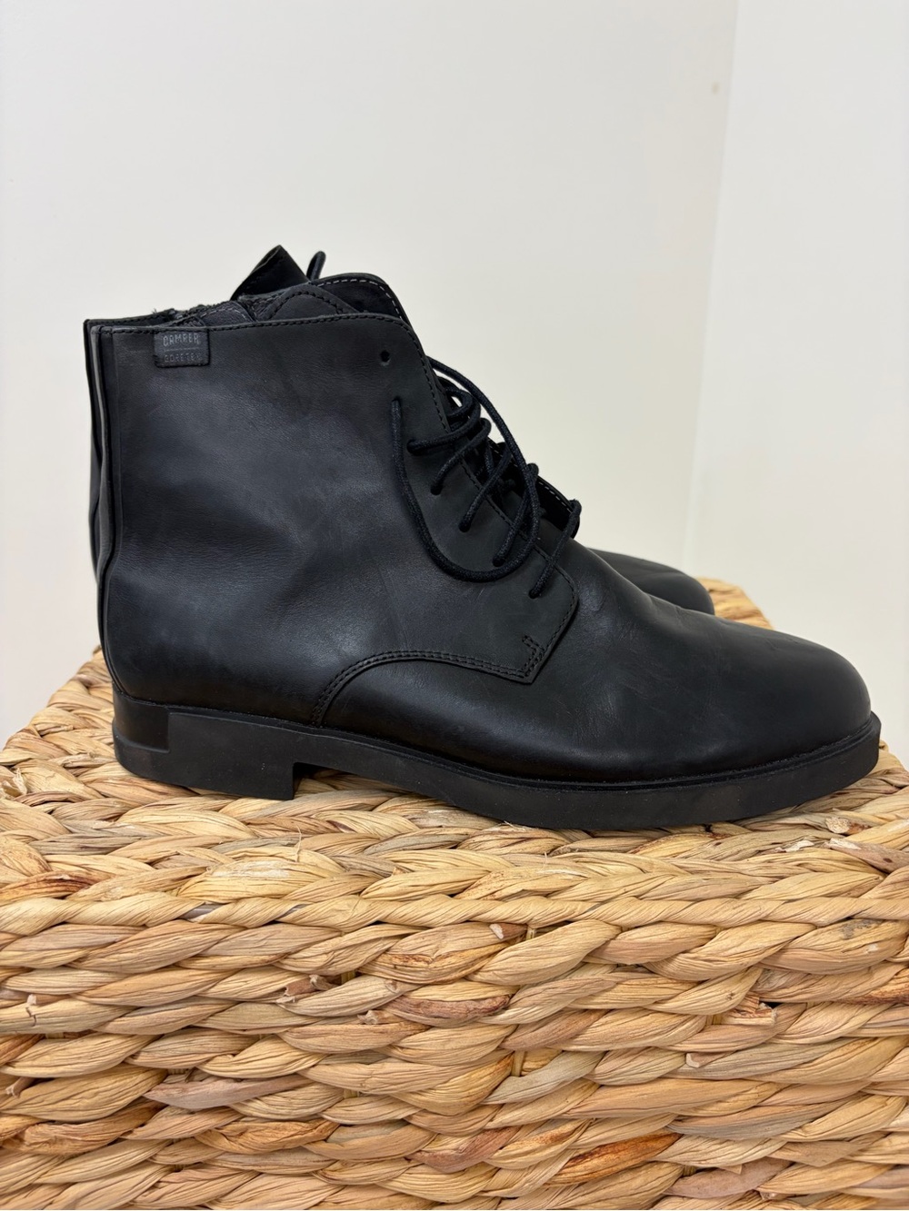 Camper Black Leather Lace-Up Ankle Boots for Winter
